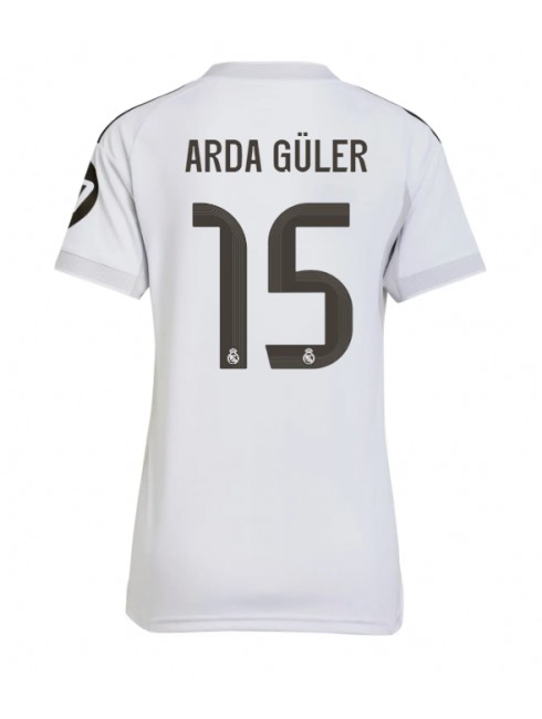 Ženski Nogometna dresi replika Real Madrid Arda Guler #15 Domači 2025-26 Kratek rokav Ženski Nogometna dresi replika Real Madrid Arda Guler #15 Domači 2025-26 Kratek rokav